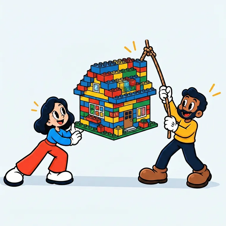 Two trade workers holding a card to publish the finished website